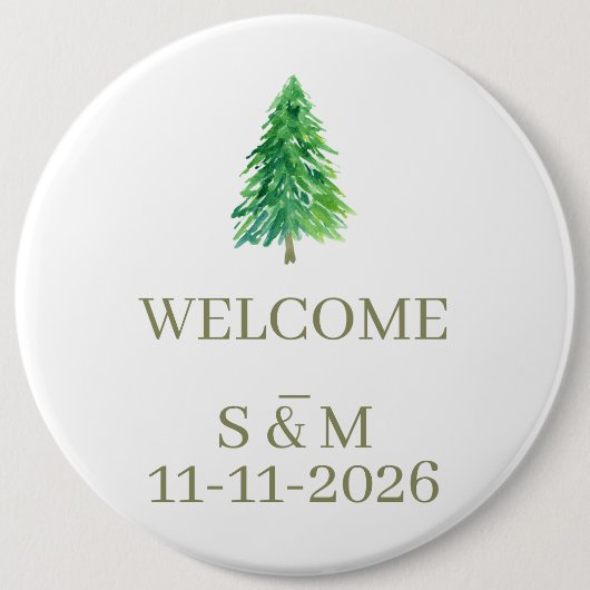 Eleganter Wald-Baum-Blumen-Monogramm-Hochzeit Button (Vorderseite)