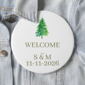 Eleganter Wald-Baum-Blumen-Monogramm-Hochzeit Button (Beispiel)