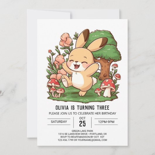 Eleganter Wald Bunny Einladung (Vorderseite)