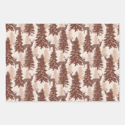Eleganter Wald und Hirsche Geschenkpapier Set (Vorderseite)