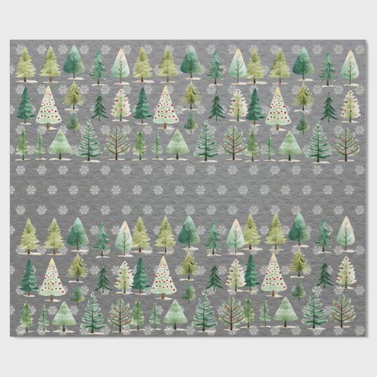 Eleganter Wald von Weihnachtsbaumen auf Steel Gray Geschenkpapier (Flach)