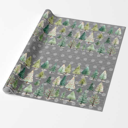 Eleganter Wald von Weihnachtsbaumen auf Steel Gray Geschenkpapier (Ungerollt)