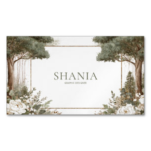 Eleganter Wald Weiße Pfingstrose Gold Glitter Rahm Magnetische Visitenkarte