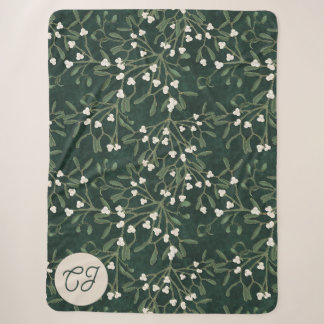 Eleganter Waldgrüner Mistel-Monogramm Sherpadecke