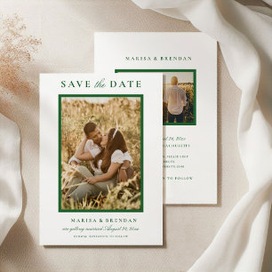 Eleganter Waldgrüner Zweiseitiger Foto-Hochzeitsei Save The Date