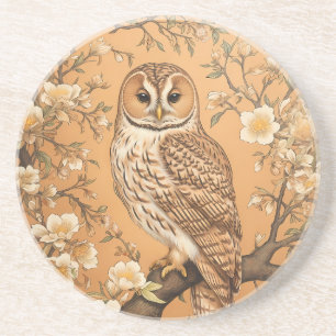 Eleganter Waldkauz, inspiriert von William Morris Getränkeuntersetzer