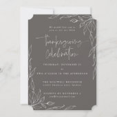 Eleganter Warm Gray Modern Leaf Motif Erntedank Einladung (Vorderseite)