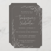 Eleganter Warm Gray Modern Leaf Motif Erntedank Einladung (Vorne/Hinten)