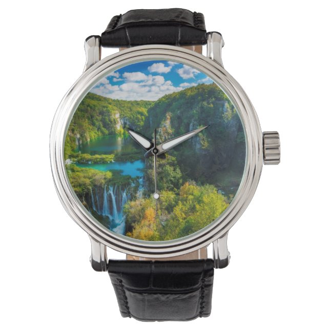 Eleganter Wasserfall landschaftlich, Kroatien Armbanduhr (Vorderseite)