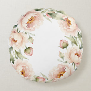 Eleganter Wasserfarbe-Rosé-Pfingstrosen-Blumenhint Rundes Kissen