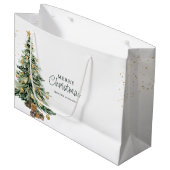 Eleganter Wasserfarben-Baum-Sterne Weihnachtsfeier Große Geschenktüte (Vorderseite Schrägansicht)