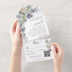 Eleganter Wasserfarben-Blumen-QR-Code All In One Einladung