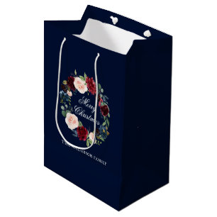 Eleganter Wasserfarben-Blumenkranz Frohe Weihnacht Mittlere Geschenktüte