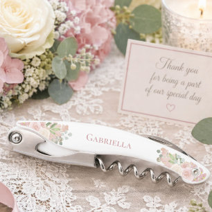 Eleganter Wasserfarben-Blumenname in Rosa Boho-Hoc Kellnermesser