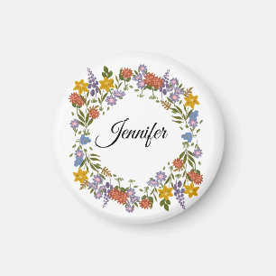 Eleganter Wasserfarben-Blumenname mit Personalisie Magnet