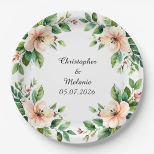 Eleganter Wasserfarben-Blumenrahmen  Pappteller