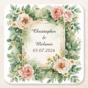 Eleganter Wasserfarben-Blumenrahmen Rechteckiger Pappuntersetzer