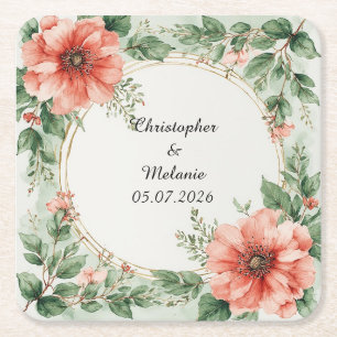 Eleganter Wasserfarben-Blumenrahmen  Rechteckiger Pappuntersetzer