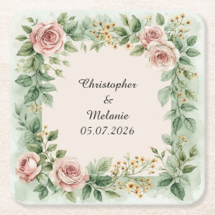 Eleganter Wasserfarben-Blumenrahmen Rechteckiger Pappuntersetzer
