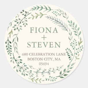 Eleganter Wasserfarben-Grünkränze Rücksendeadresse Runder Aufkleber