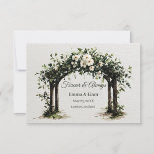 Eleganter Wasserfarben-Hochzeitsbogen mit weißen B Save The Date