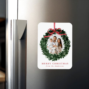 Eleganter Wasserfarben-Kranz mit Schleife Weihnach Magnet