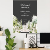 Eleganter Wasserfarben-Landsitzgarten Graue Hochze Poster (Heimbüro)