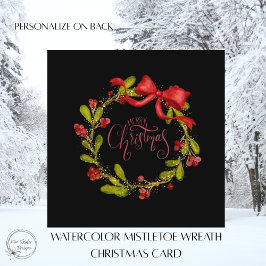 Eleganter Wasserfarben-Mistel-Kranz und Bogen Feiertagskarte