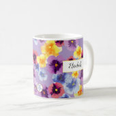 Eleganter Wasserfarben Pansy Personalisiert Lavend Kaffeetasse (VorderseiteRechts)