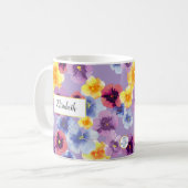 Eleganter Wasserfarben Pansy Personalisiert Lavend Kaffeetasse (Vorderseite Links)