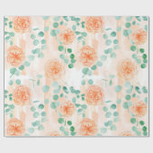 Eleganter Wasserfarben Peach Blumengrün Eukalyptus Geschenkpapier (Flach)