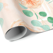 Eleganter Wasserfarben Peach Blumengrün Eukalyptus Geschenkpapier (Rolleneckpunkt)