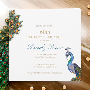 Eleganter Wasserfarben-Pfau-Geburtstag Einladung