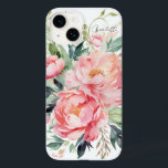Eleganter Wasserfarben Rosa Personalisierter Name Case-Mate iPhone 14 Hülle<br><div class="desc">Das elegante Watercolor Pink Floral Personalisiert Name iPhone Case bietet elegante rosa Aquarellfarben-Blume mit grünen Blätter auf weißem Hintergrund mit Ihrem personalisierten Namen in der modernen Kalligraphie-Schrift Typografie. Perfekt als personalisiertes Geschenk für Mama,  Ehefrau,  Schwester,  Großmutter zum Geburtstag,  Weihnachten,  Feiertage,  Muttertag und vieles mehr. Entworfen von ©Evco Studio www.zazzle.com/store/evcostudio</div>