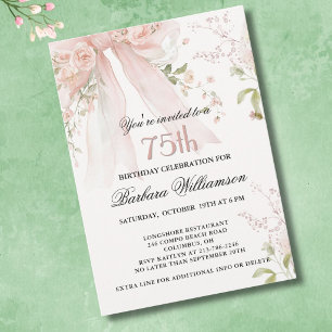 Eleganter Wasserfarben-Rosa-Schleifen-Blumen-75. G Einladung