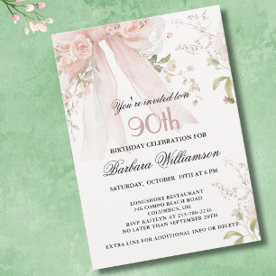 Eleganter Wasserfarben-Rosa-Schleifen-Blumen-90. G Einladung