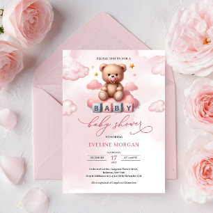 Eleganter Wasserfarben-Rosa-Teddybär mit Schnuller Einladung