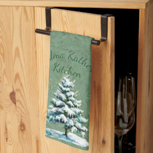 Eleganter Wasserfarben-Schneefichten-Baum Oma Kitc Geschirrtuch
