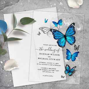 Eleganter Wasserfarben Silberblauer Schmetterling Acryleinladungen