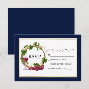 Eleganter Wasserfarben-Traubenranken-Kranz Blaue H RSVP Karte