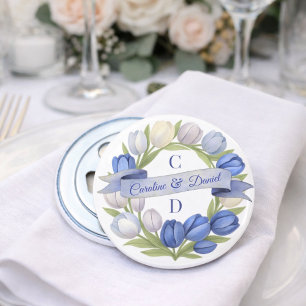 Eleganter Wasserfarben-Tulpen-Kranz Hochzeit Blau  Flaschenöffner