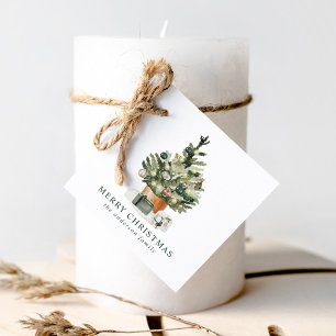 Eleganter Wasserfarben-Weihnachtsbaum Geschenkanhänger