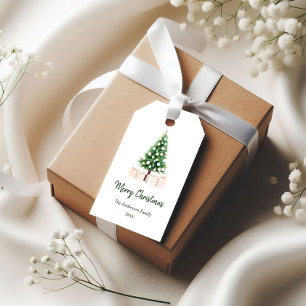 Eleganter Wasserfarben-Weihnachtsbaum & Geschenke  Geschenkanhänger