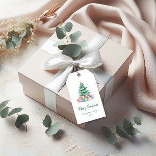 Eleganter Wasserfarben-Weihnachtsbaum & Geschenke Geschenkanhänger