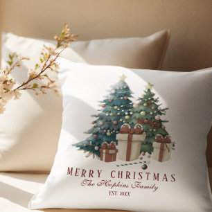 Eleganter Wasserfarben-Weihnachtsbaum Kissen
