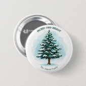 Eleganter Wasserfarben-Weihnachtsbaum 'Merry & Bri Button (Vorne & Hinten)