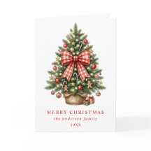 Eleganter Wasserfarben-Weihnachtsbaum mit rotem Gi