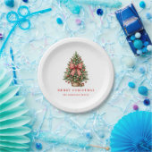 Eleganter Wasserfarben-Weihnachtsbaum mit rotem Gi Pappteller (Party)