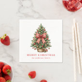 Eleganter Wasserfarben-Weihnachtsbaum mit rotem Gi Serviette (Beispiel)