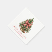 Eleganter Wasserfarben-Weihnachtsbaum mit rotem Gi Serviette (Ecke)